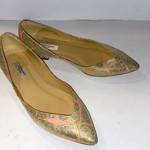 LK Bennett Pink Flats with Gold Floral Embroidery